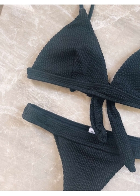 Crinkled Triangle Bikini Swimwear - Black