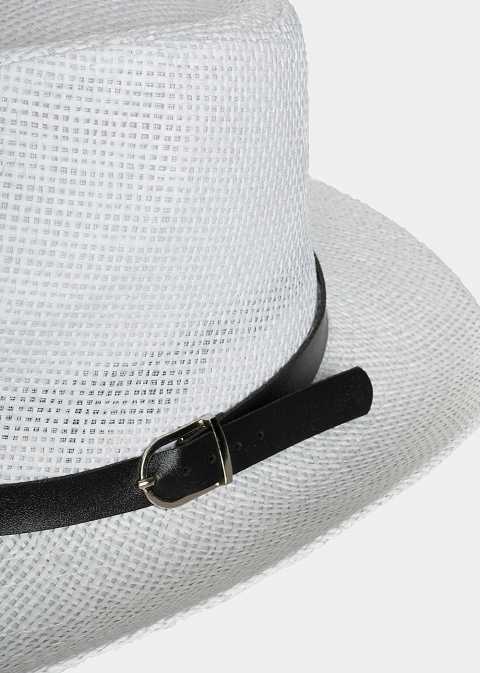 White panama with black leather belt 