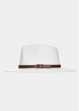 White panama with brown leather belt 