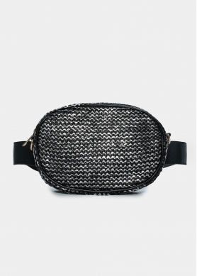 Straw small belt bag in black silver