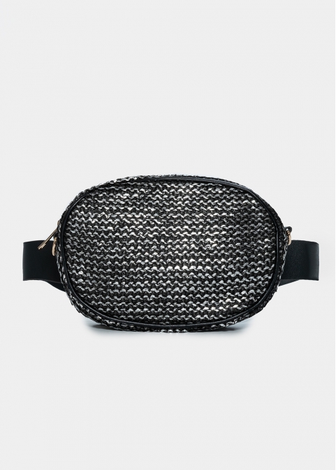 Straw small belt bag in black silver