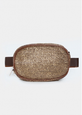 straw small belt bag in brown rose gold