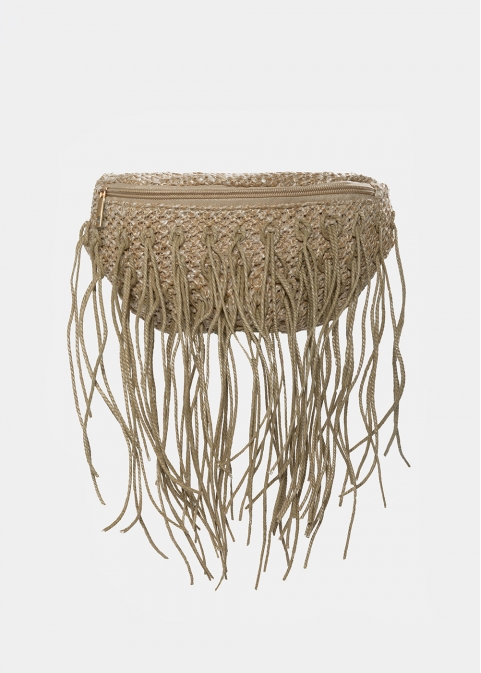 straw belt bag with fringes in beige 