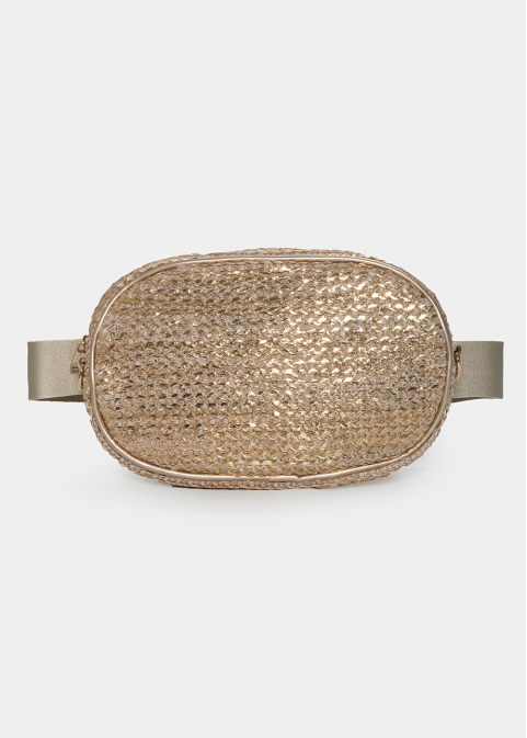 Straw small belt bag in beige gold