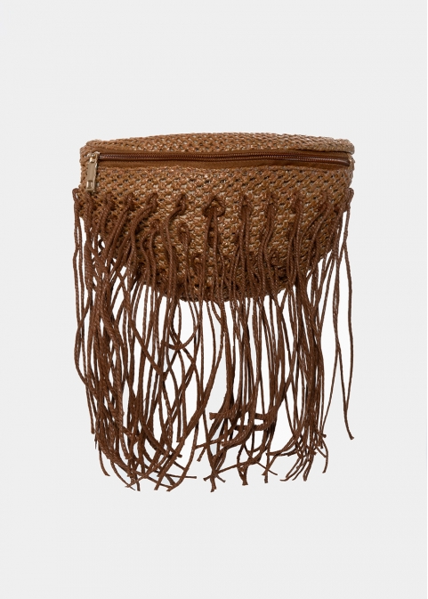 straw belt bag with fringes in brown 