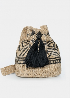 straw pouch with black design