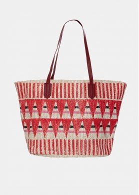 straw bag with red print