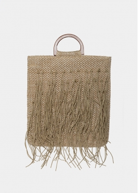 straw bag with fringes in beige