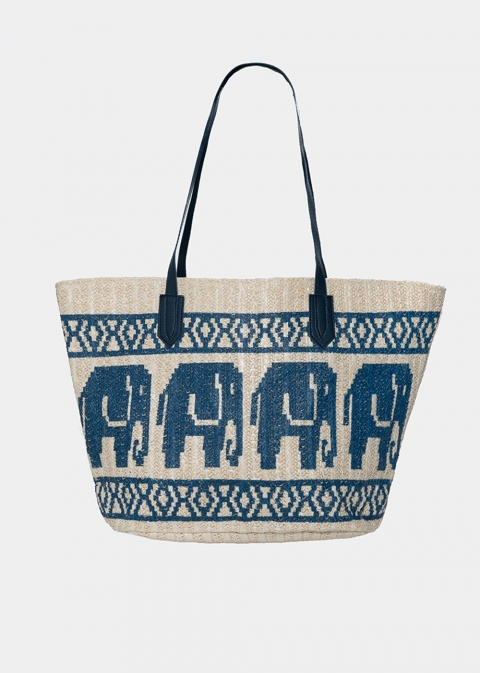 straw bag with blue print