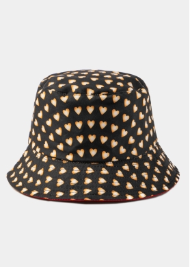 Double-Faced Bucket Hat Little Hearts Pattern & Red