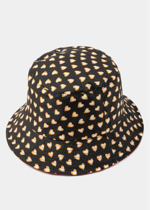 Double-Faced Bucket Hat Little Hearts Pattern & Red