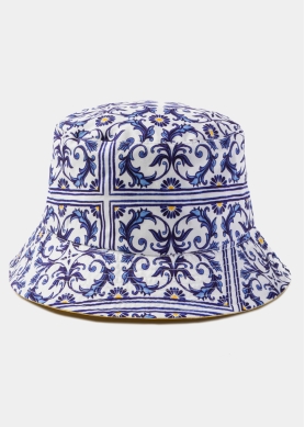 Double-Faced Bucket Hat Majolica Pattern & Light Yellow