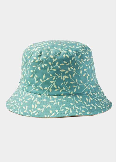 Double-Faced Bucket Hat Yellow Leaves Pattern & Beige