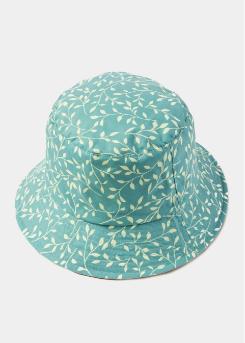 Double-Faced Bucket Hat Yellow Leaves Pattern & Beige