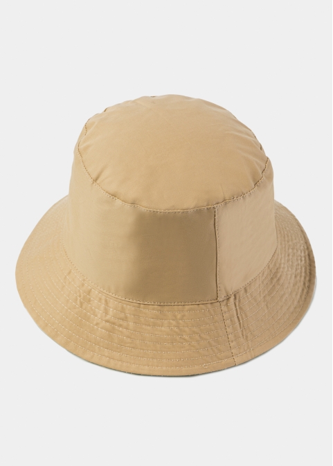 Double-Faced Bucket Hat Yellow Leaves Pattern & Beige