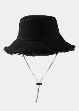 Black Double-Faced Bucket Hat w/ Chin Strap