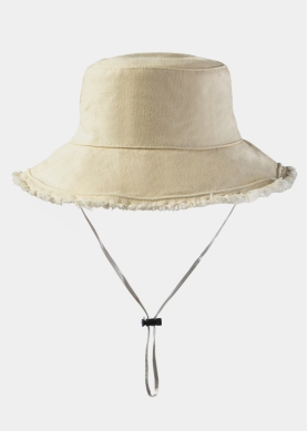 Cream Double-Faced Bucket Hat w/ Chin Strap
