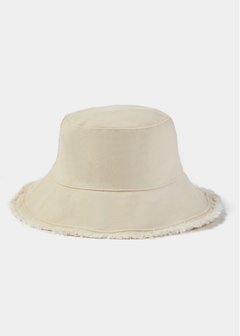 Cream Double-Faced Bucket Hat w/ Chin Strap