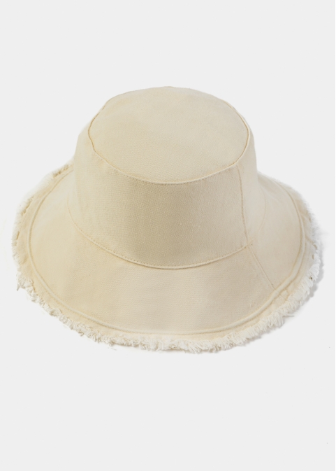Cream Double-Faced Bucket Hat w/ Chin Strap