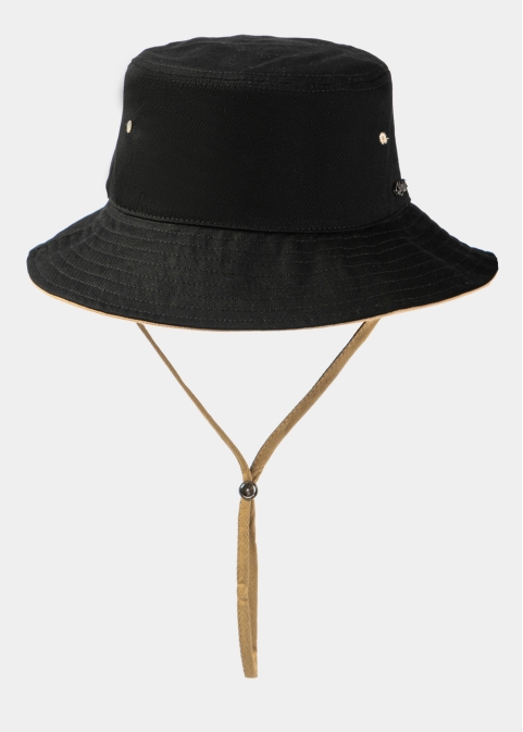 Black Bucket Hat w/ Chin Strap
