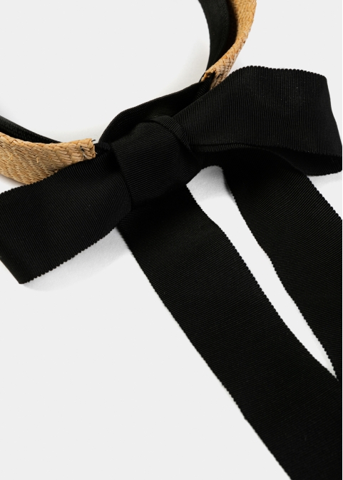 Raffia Natural Headband w/ Black Tie Ribbon