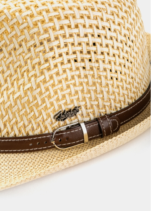 Beige Fedora Hat w/ Leatherette Belt