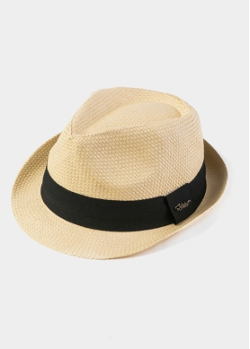 Beige Fedora Hat w/ black hatband 2
