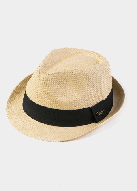 Beige Fedora Hat w/ black hatband 2