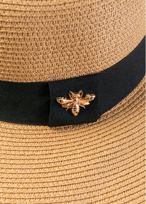 Brown Straw Hat w/ Black Details