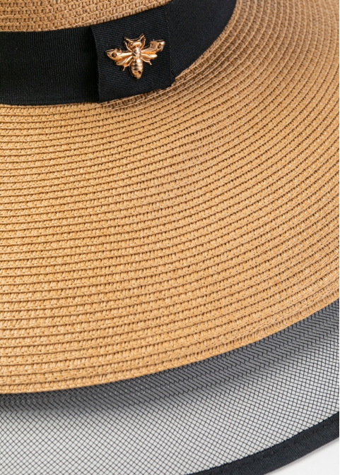 Brown Straw Hat w/ Black Details