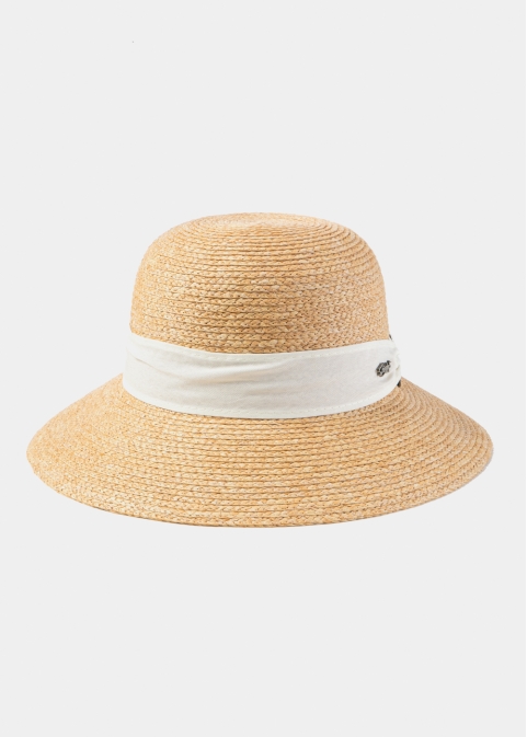 Natural Raffia Hat w/ White Hatband