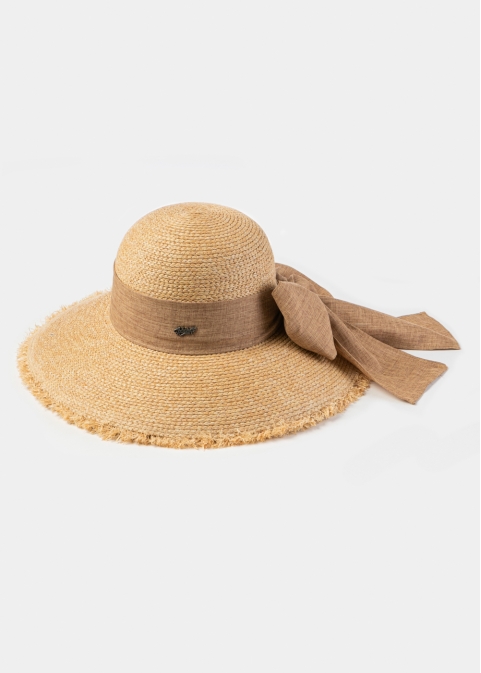 Natural Raffia Sun Hat w/ Brown Ribbon