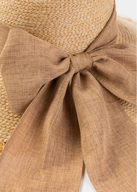 Natural Raffia Sun Hat w/ Brown Ribbon