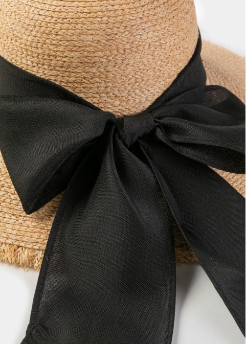 Natural Raffia Sun Hat w/ Black Ribbon