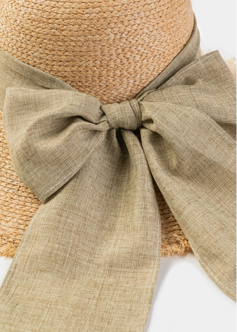 Natural Raffia Sun Hat w/ Beige Ribbon