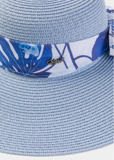 Light Blue Hat w/ Patterned Ribbon