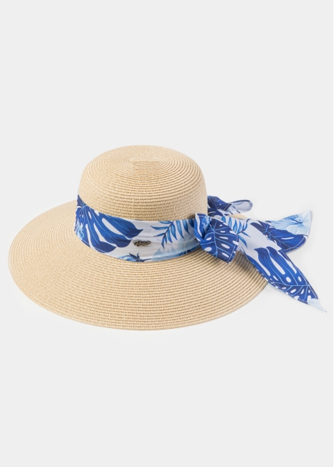 Beige Hat w/ Patterned Ribbon