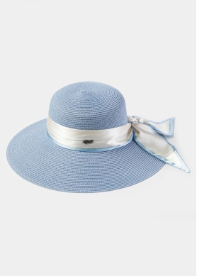 Light Blue Hat w/ Satin Ribbon