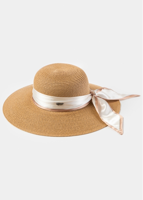 Brown Hat w/ Satin Ribbon