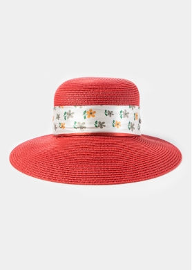 Red Hat w/ Patterned Satin Ribbon