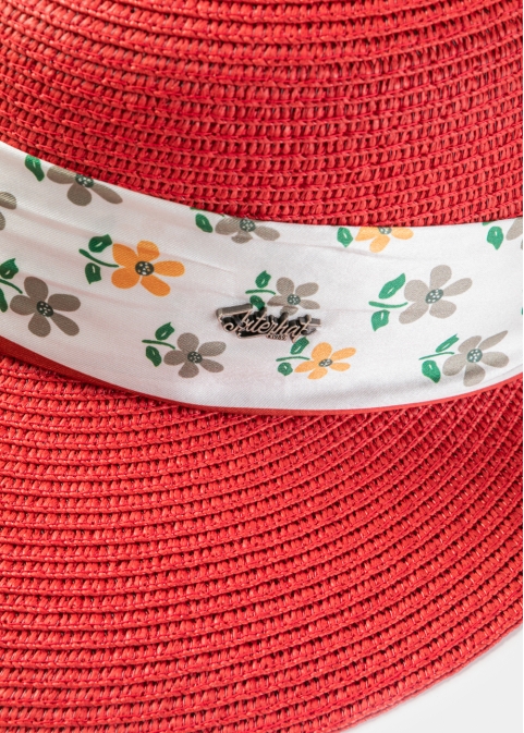 Red Hat w/ Patterned Satin Ribbon