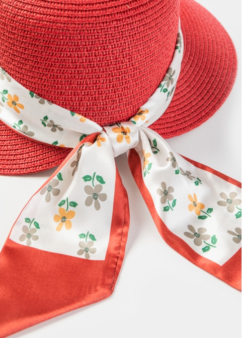 Red Hat w/ Patterned Satin Ribbon