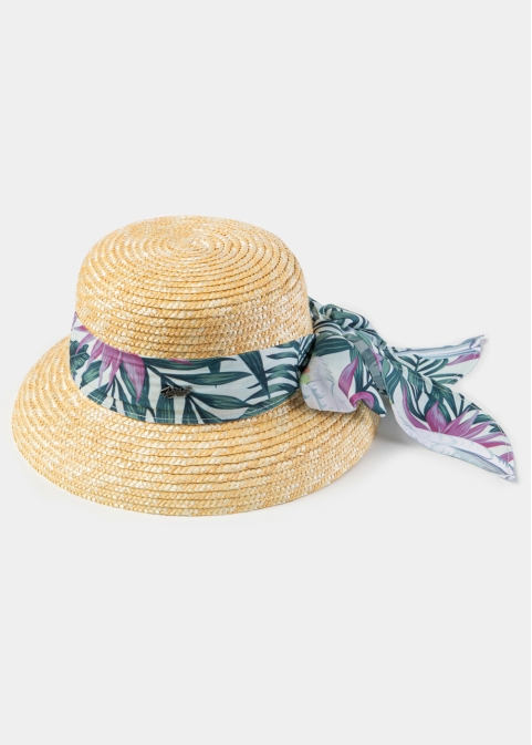 Natural Straw Hat w/ Patterned Ribbon