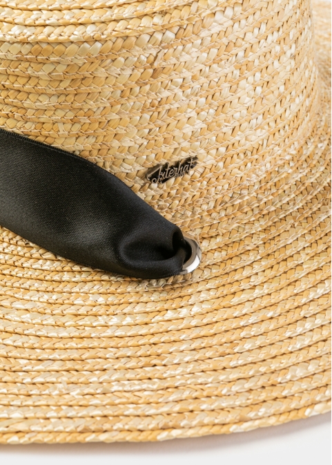 Natural Straw Hat w/ Black Neck Tie Ribbon