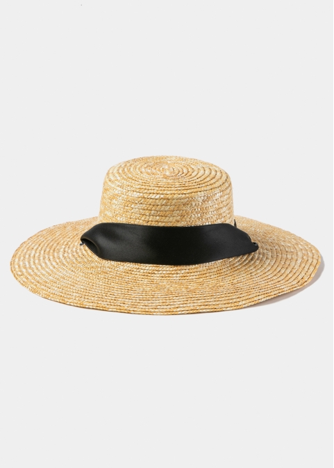 Natural Straw Hat w/ Black Neck Tie Ribbon