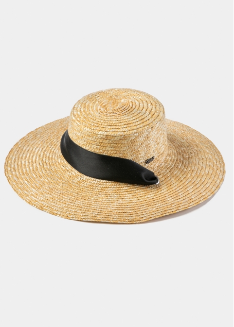 Natural Straw Hat w/ Black Neck Tie Ribbon