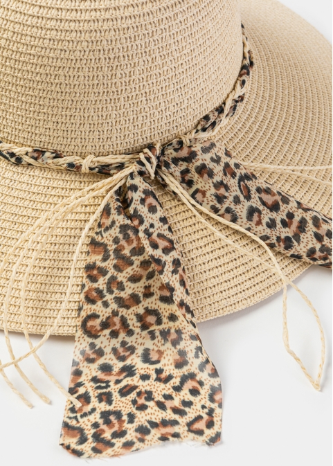 Beige Hat w/ Leopard Braided Ribbon