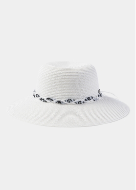 White Hat w/ Leopard Braided Ribbon