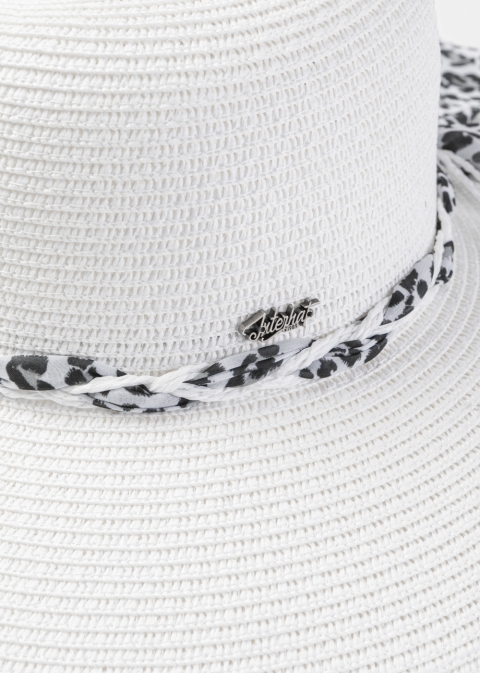 White Hat w/ Leopard Braided Ribbon