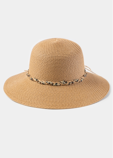 Brown Hat w/ Leopard Braided Ribbon
